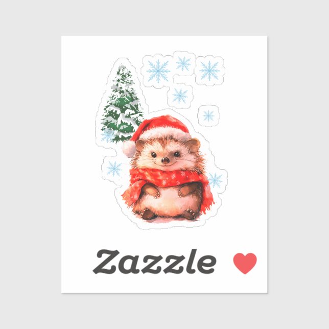 Autocollant de hérisson de Noël adorable - Hiver f (Feuille)