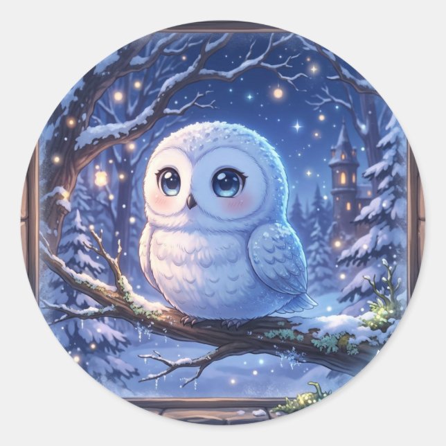 Autocollant de hibou des neiges mignon (Devant)