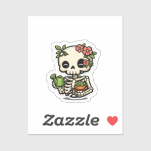 Autocollant de jardinier squelette floral Kawaii m