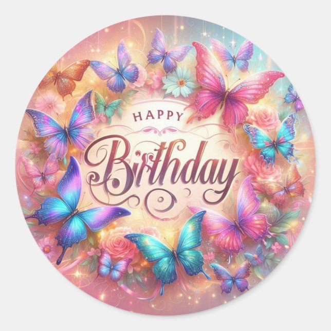 Autocollant De Joyeux Anniversaire Beau Design Pap (Devant)