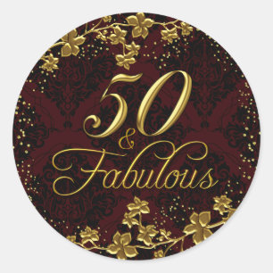 Autocollant de joyeux anniversaire Floral Gold Red