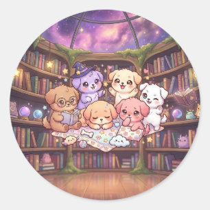 Autocollant de la bibliothèque de chiots mignons