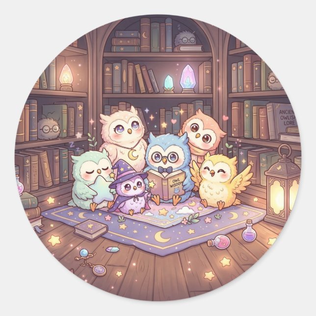 Autocollant de la bibliothèque de la chouette magi (Devant)