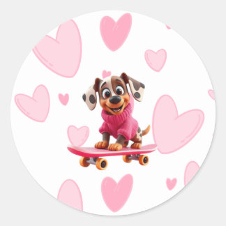 Autocollant de la Saint-Valentin Chien Skateboard