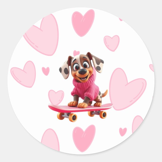 Autocollant de la Saint-Valentin Chien Skateboard (Devant)