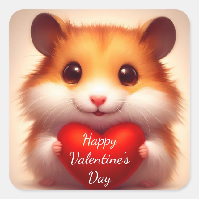 Autocollant de la Saint-Valentin Hamster heureux (Devant)