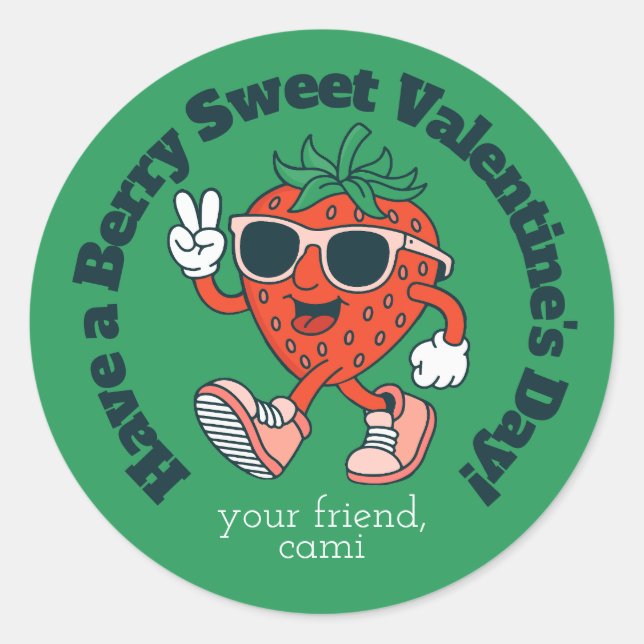 Autocollant de la Saint-Valentin Rétro Baie Fraise (Devant)