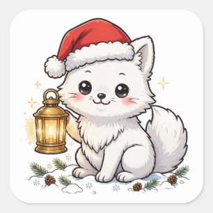 Autocollant de lanterne de Noël Renard Arctique
