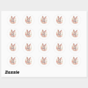 Autocollant de lapin à l'aquarelle mignon avec des