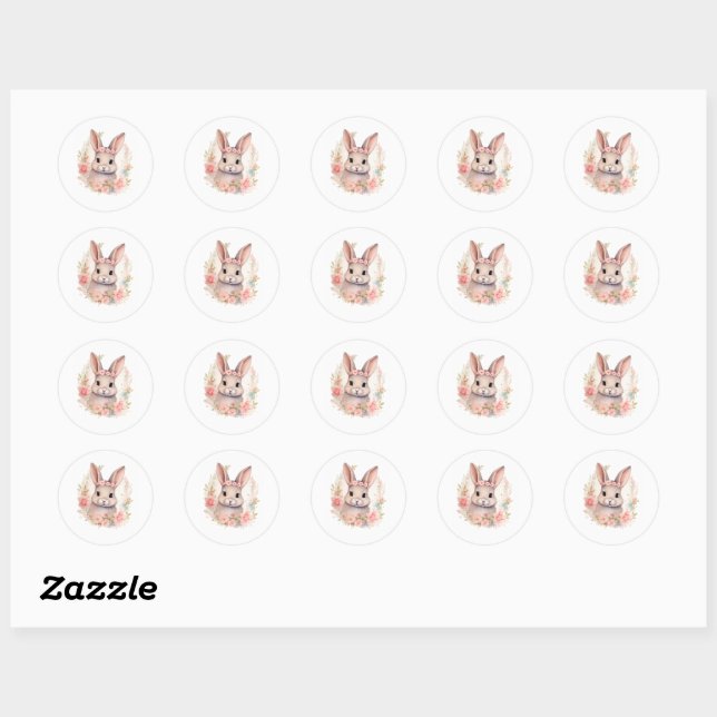 Autocollant de lapin à l'aquarelle mignon avec des (Feuille)