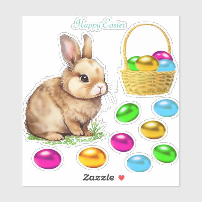 Autocollant de lapin de Pâques et œufs de Pâques c (Feuille)