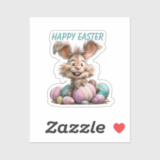 Autocollant de lapin de Pâques heureux