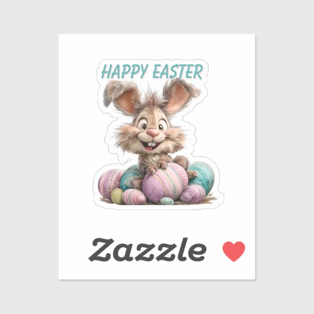 Autocollant de lapin de Pâques heureux (Feuille)
