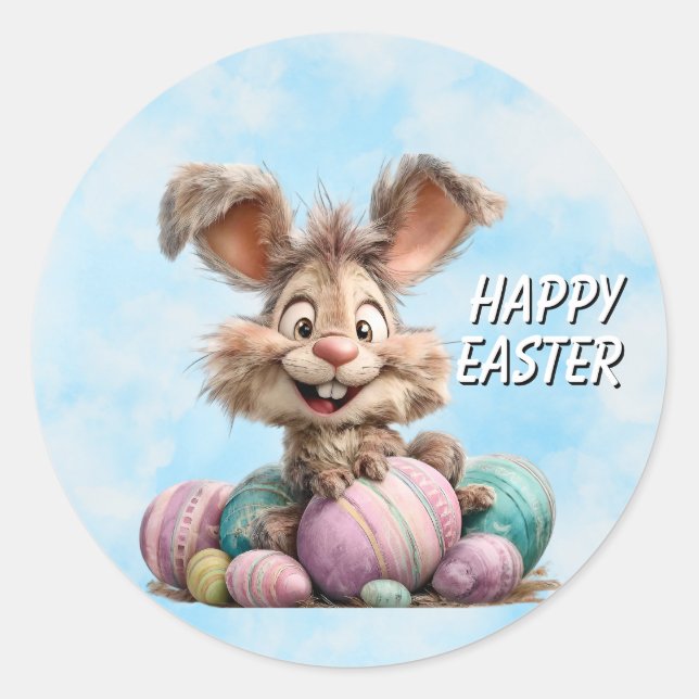 Autocollant de lapin de Pâques joyeux (Devant)