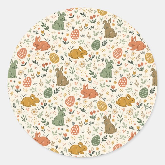 Autocollant de lapins de printemps dessinés à la m (Devant)