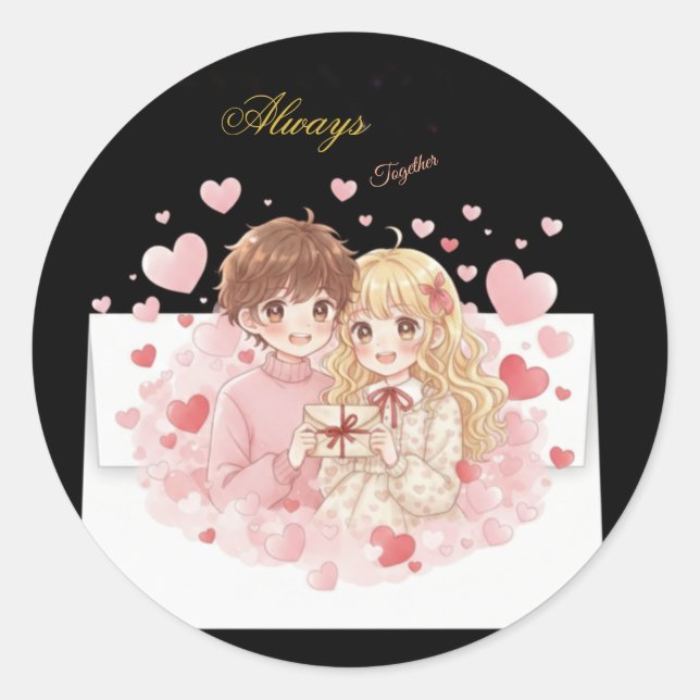 Autocollant de lettre d'amour de couple Chibi mign (Devant)