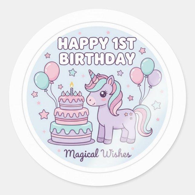 Autocollant de licorne pour le 1er anniversaire (Devant)