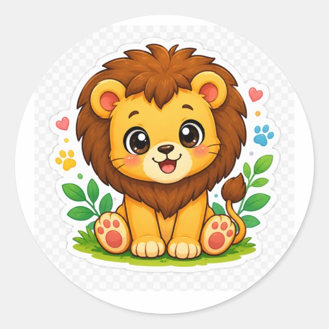 Autocollant de lion mignon bébé dessin animé (Devant)