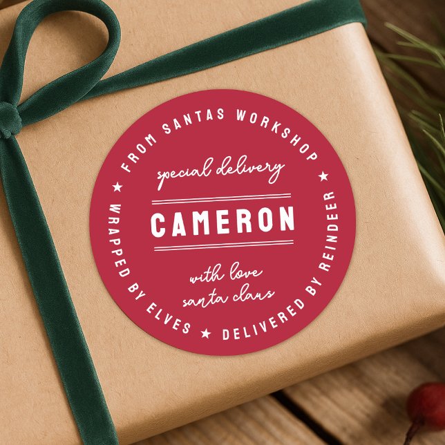 Autocollant de livraison du Père Noël | Étiquette  (Santa special delivery gift sticker seal - wrapped by elves, delivered by reindeer!)