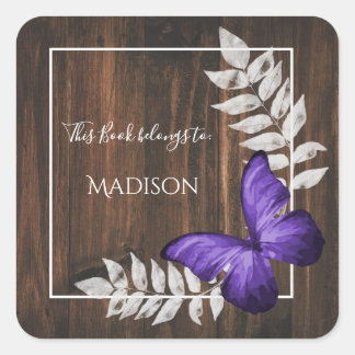 Autocollant de livre de papillon violet rustique