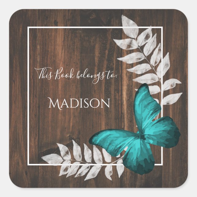 Autocollant de livre papillon Turquoise rustique (Devant)