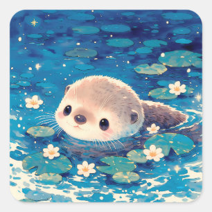Autocollant de loutre de natation nocturne magique