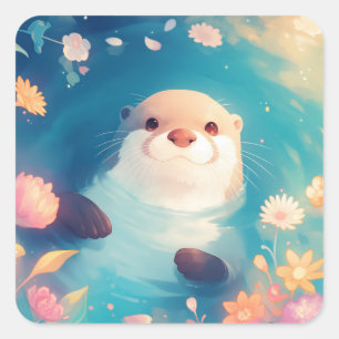 Autocollant de loutre joueur avec des fleurs color