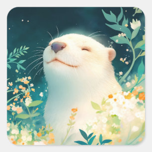 Autocollant de loutre paisible avec des fleurs
