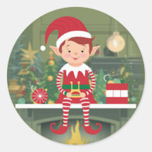 Autocollant de lutin de Noël mignon sur une étagèr