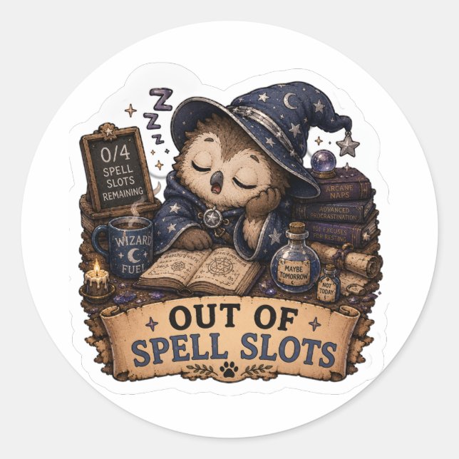 Autocollant de magicien D&D drôle - Plus de sorts  (Devant)