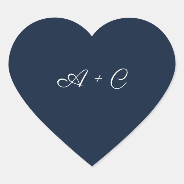 Autocollant de mariage à cœur bleu avec monogramme (Devant)
