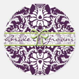 Autocollant de mariage à damas violet pour sauvega