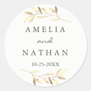 Autocollant de mariage à feuilles d'or modernes