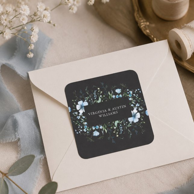 Autocollant de mariage à fleur sauvage bleu noir (Créateur téléchargé)