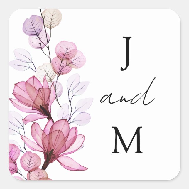 Autocollant de mariage à fleurs rose poussiéreux à (Devant)