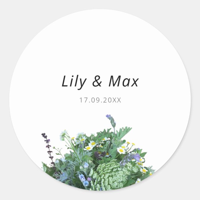 Autocollant de mariage à fleurs sauvages botanique (Devant)