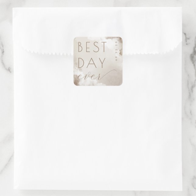 Autocollant de mariage à l'aquarelle beige chaud (Sac)