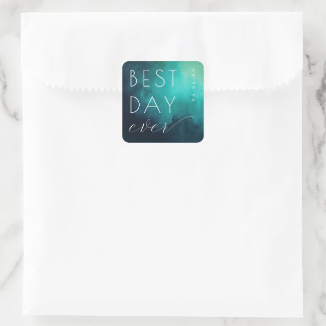 Autocollant de mariage à l'aquarelle bleu sarcelle (Sac)