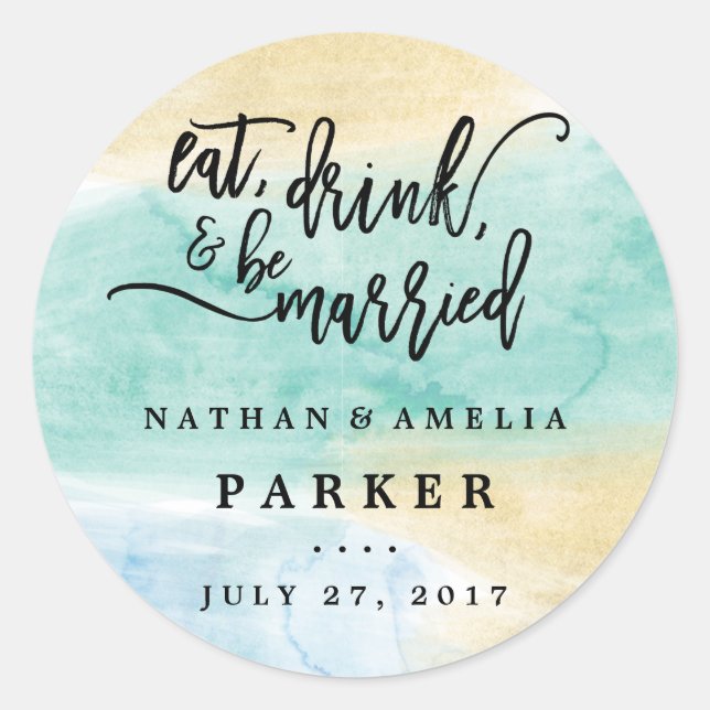 Autocollant de mariage à l'aquarelle bleu vert de  (Devant)