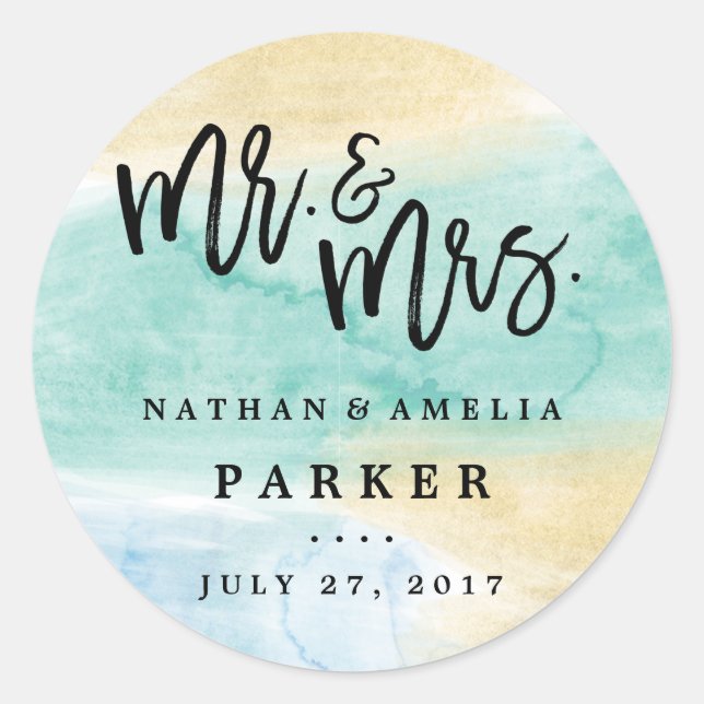 Autocollant de mariage à l'aquarelle bleu vert de  (Devant)