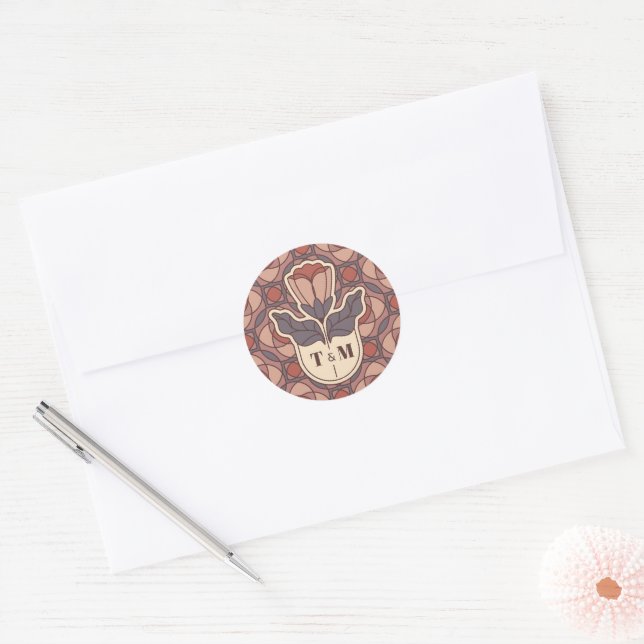 Autocollant de mariage à monogramme Art Nouveau ve (Enveloppe)