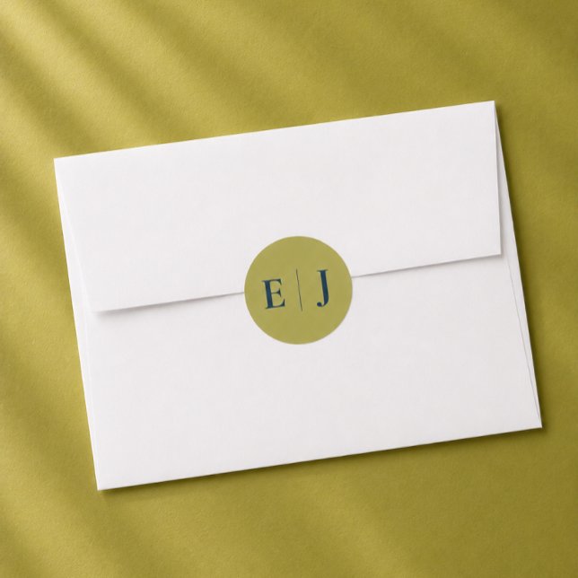 Autocollant de mariage à monogramme Chartreuse mod (Chartreuse monogram sticker. Modern, editorial, clean aesthetic.)