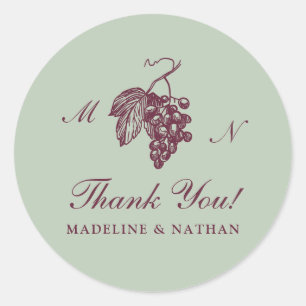 Autocollant de mariage à monogramme de raisin vert