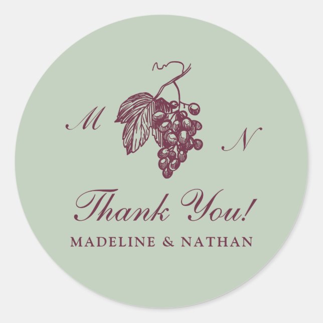 Autocollant de mariage à monogramme de raisin vert (Devant)