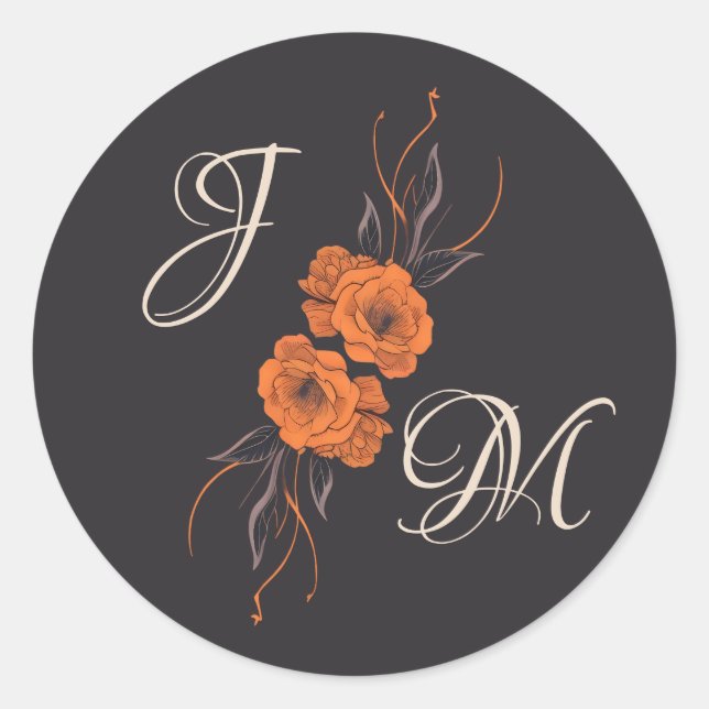 Autocollant de mariage à monogramme élégant avec f (Devant)