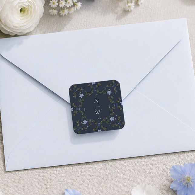 Autocollant de mariage à monogramme élégant Navy F (Créateur téléchargé)