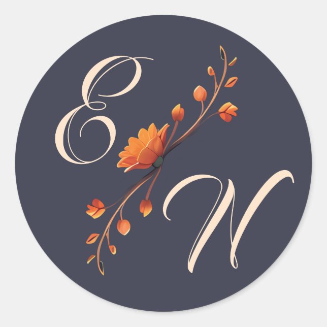 Autocollant de mariage à monogramme floral gothiqu (Devant)