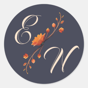 Autocollant de mariage à monogramme floral gothiqu