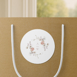 Autocollant de mariage à monogramme floral rose