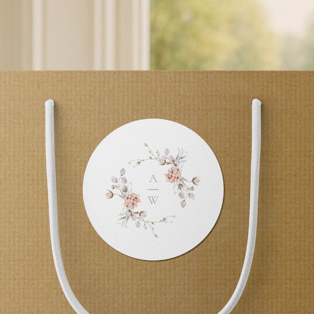Autocollant de mariage à monogramme floral rose (Créateur téléchargé)